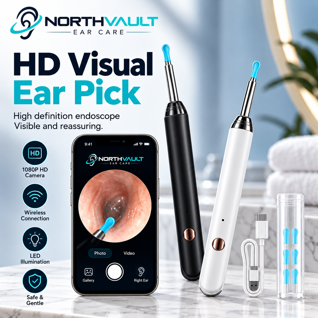 NorthVault Ear Care Kit — HD Visual Ear Cleaning Camera